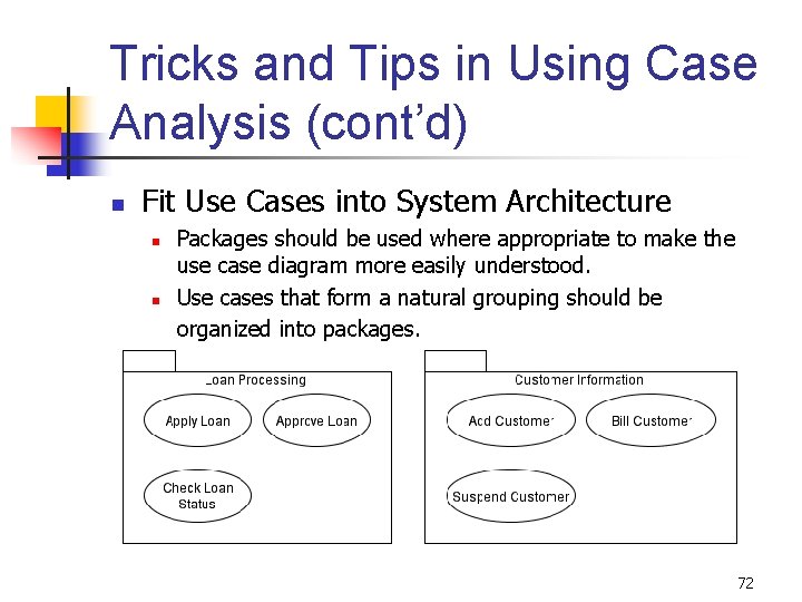 Tricks and Tips in Using Case Analysis (cont’d) n Fit Use Cases into System