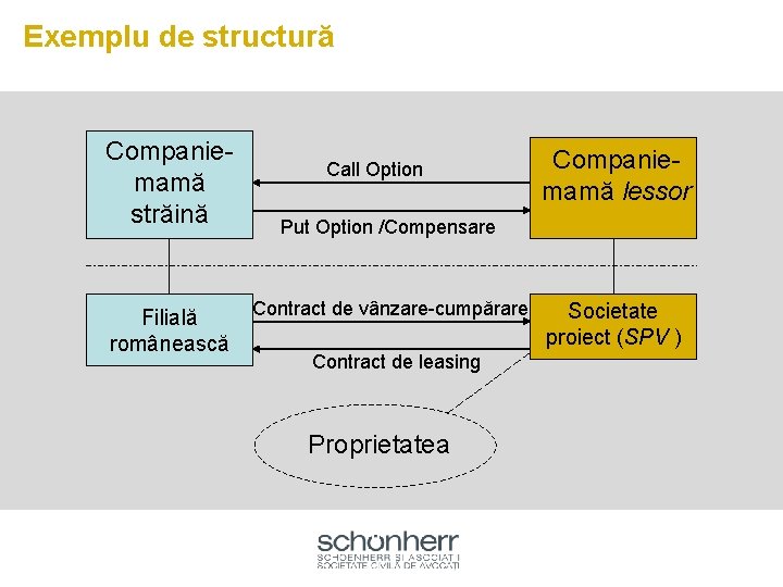 Exemplu de structură Companiemamă străină Filială românească Call Option Companiemamă lessor Put Option /Compensare