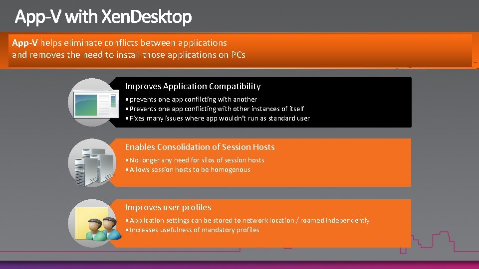 App-V helps eliminate conflicts between applications and removes the need to install those applications