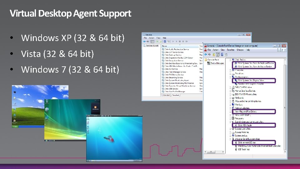 Virtual Desktop Agent Support • Windows XP (32 & 64 bit) • Vista (32