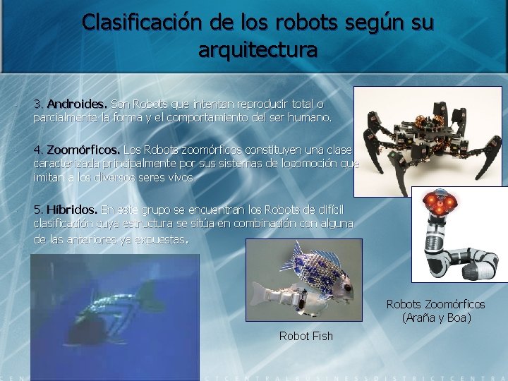 Clasificación de los robots según su arquitectura - 3. Androides. Son Robots que intentan