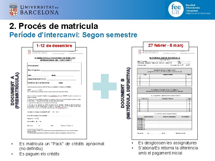 2. Procés de matrícula Període d’intercanvi: Segon semestre 27 febrer - 6 març DOCUMENT