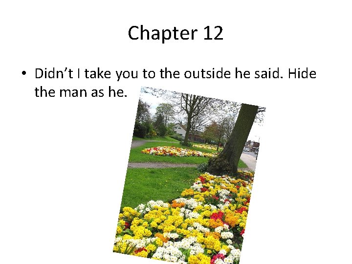 Chapter 12 • Didn’t I take you to the outside he said. Hide the