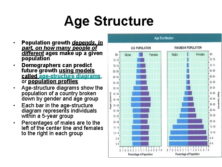 Age Structure • • • Population growth depends, in part, on how many people