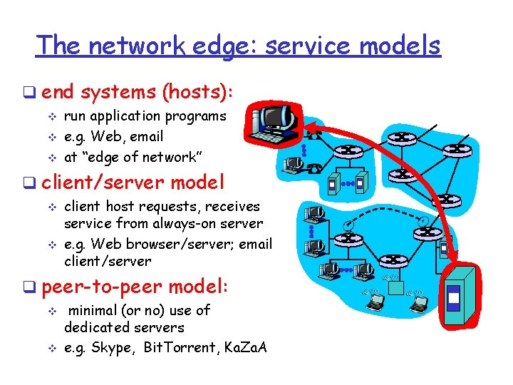 The network edge: service models q end systems (hosts): v v v run application