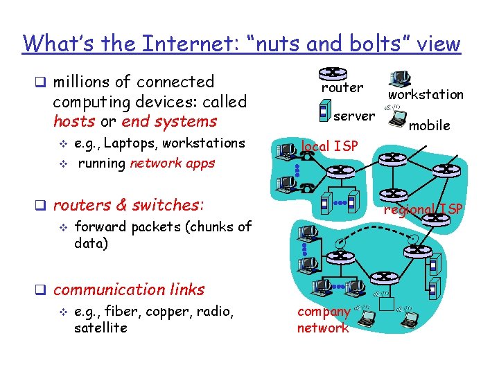 What’s the Internet: “nuts and bolts” view q millions of connected computing devices: called