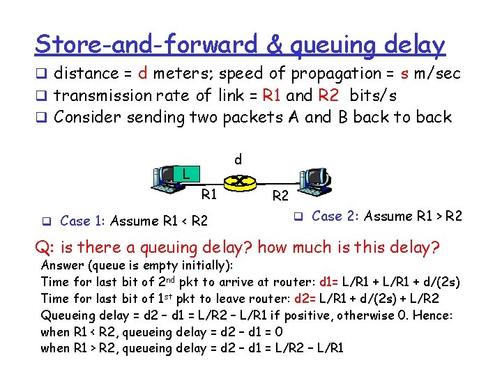 Store-and-forward & queuing delay q distance = d meters; speed of propagation = s