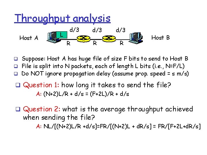 Throughput analysis Host A L d/3 R Host B q Suppose: Host A has