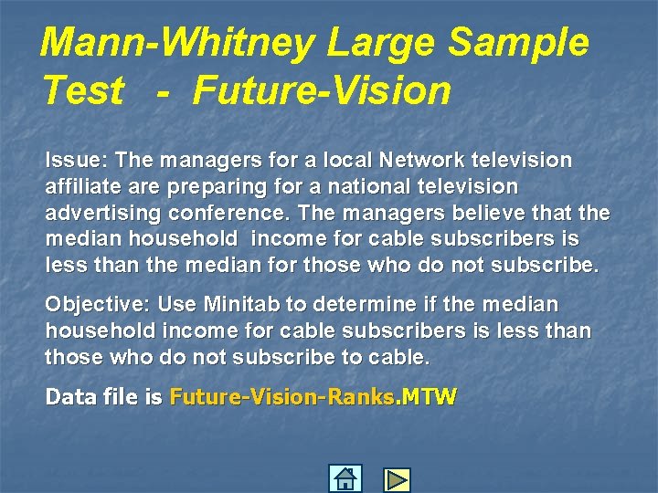 Mann-Whitney Large Sample Test - Future-Vision Issue: The managers for a local Network television