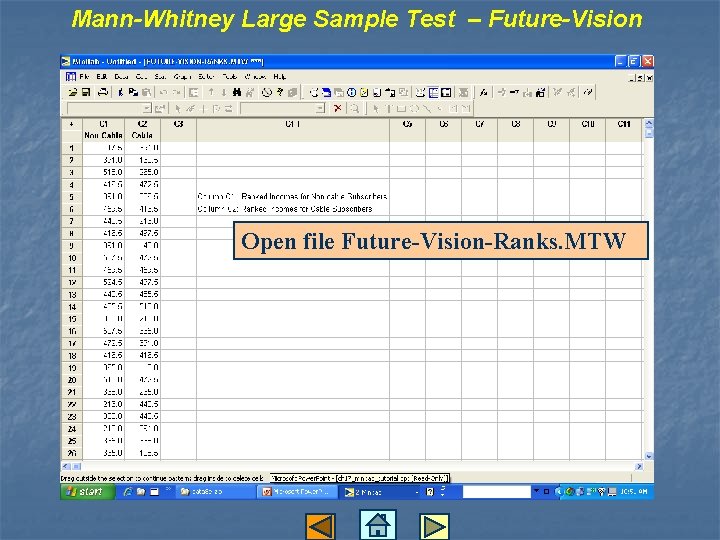 Mann-Whitney Large Sample Test – Future-Vision Open file Future-Vision-Ranks. MTW 