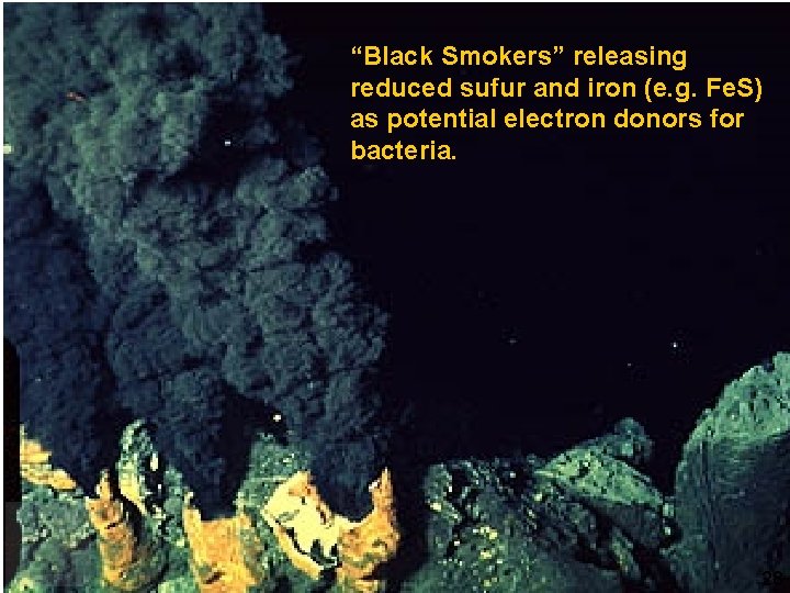 “Black Smokers” releasing reduced sufur and iron (e. g. Fe. S) as potential electron