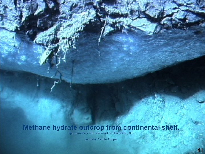 Methane hydrate outcrop from continental shelf. approximately 250 miles east of Charleston, S. C