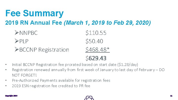 Fee Summary 2019 RN Annual Fee (March 1, 2019 to Feb 29, 2020) ØNNPBC