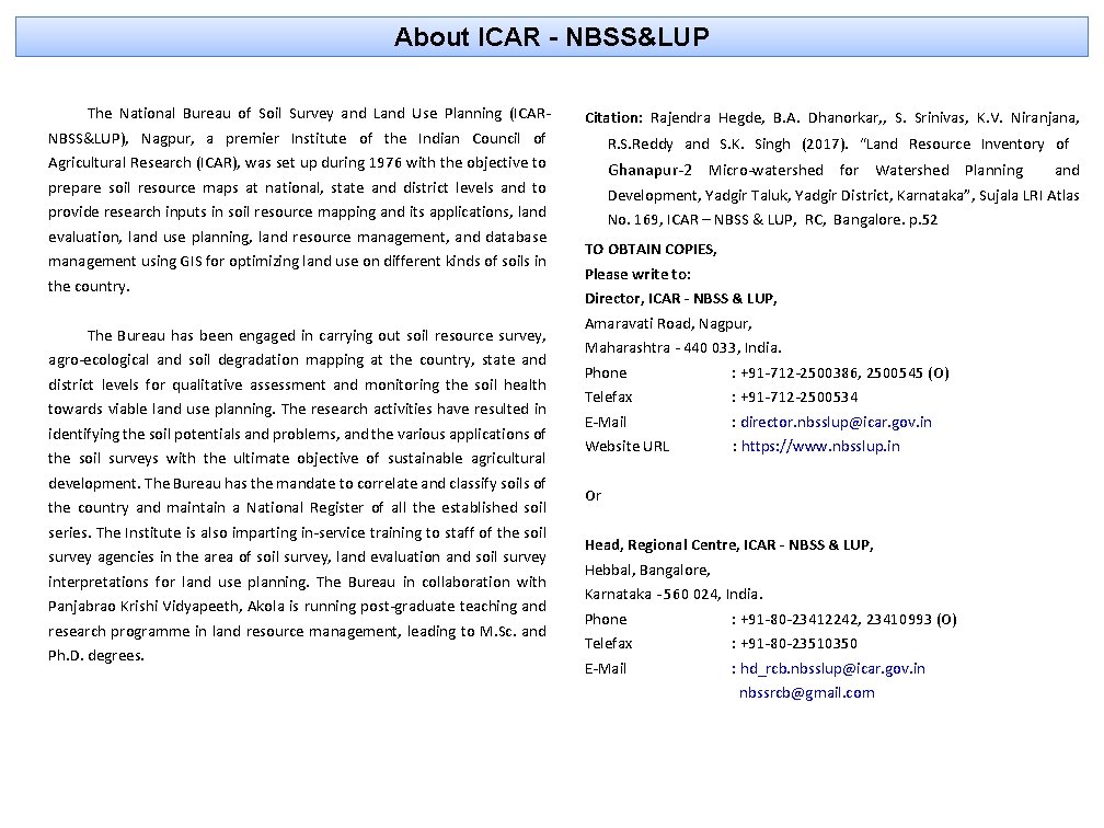 About ICAR - NBSS&LUP The National Bureau of Soil Survey and Land Use Planning