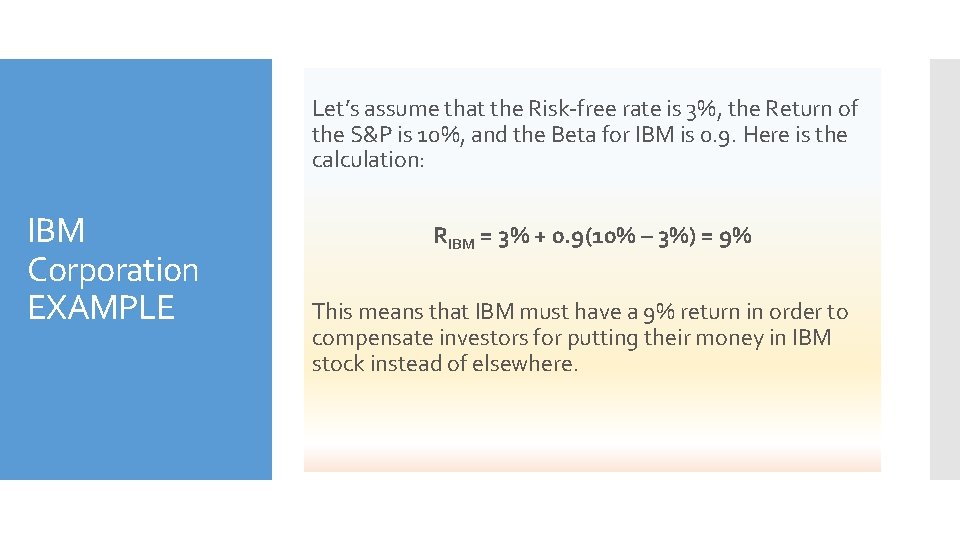 Let’s assume that the Risk-free rate is 3%, the Return of the S&P is