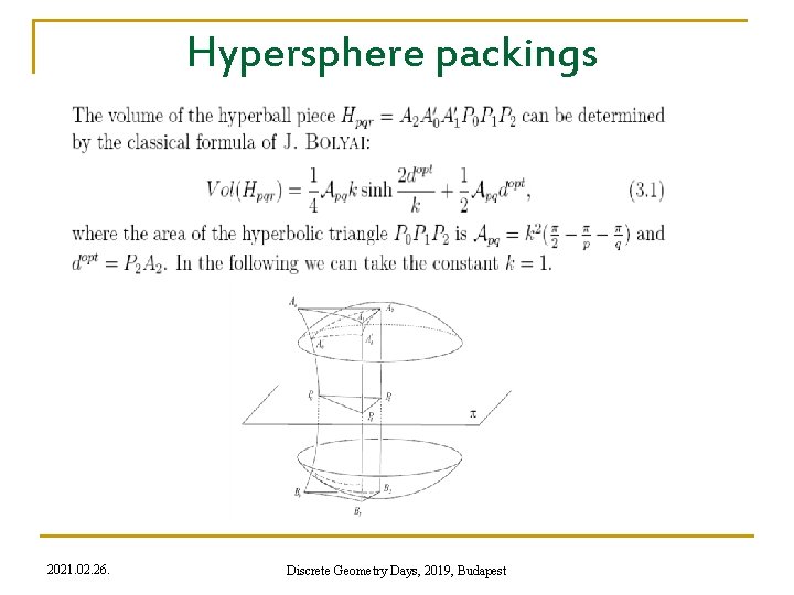 Hypersphere packings 2021. 02. 26. Discrete Geometry Days, 2019, Budapest 
