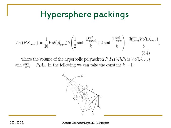 Hypersphere packings 2021. 02. 26. Discrete Geometry Days, 2019, Budapest 