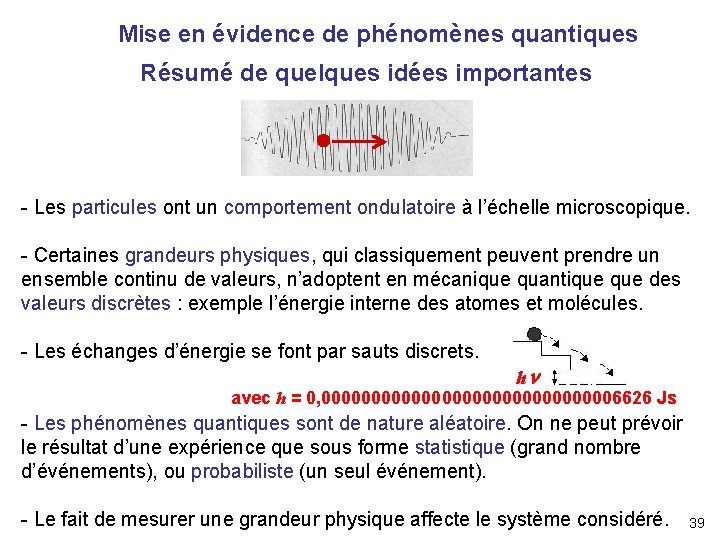 Mise en évidence de phénomènes quantiques Résumé de quelques idées importantes - Les particules