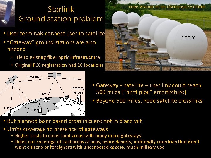 Starlink Ground station problem • User terminals connect user to satellite • “Gateway” ground