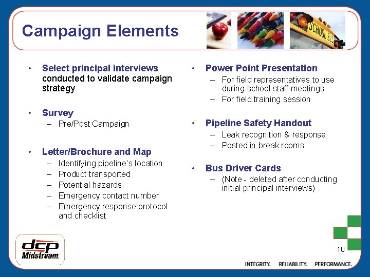 Campaign Elements • • Select principal interviews conducted to validate campaign strategy Power Point