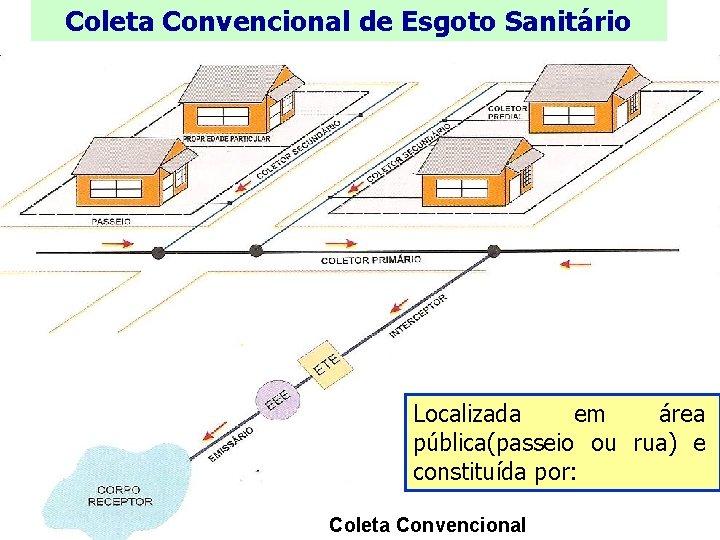 Coleta Convencional de Esgoto Sanitário Localizada em área pública(passeio ou rua) e constituída por: