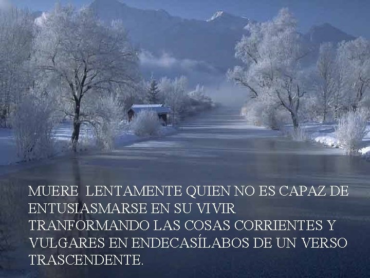 MUERE LENTAMENTE QUIEN NO ES CAPAZ DE ENTUSIASMARSE EN SU VIVIR TRANFORMANDO LAS COSAS