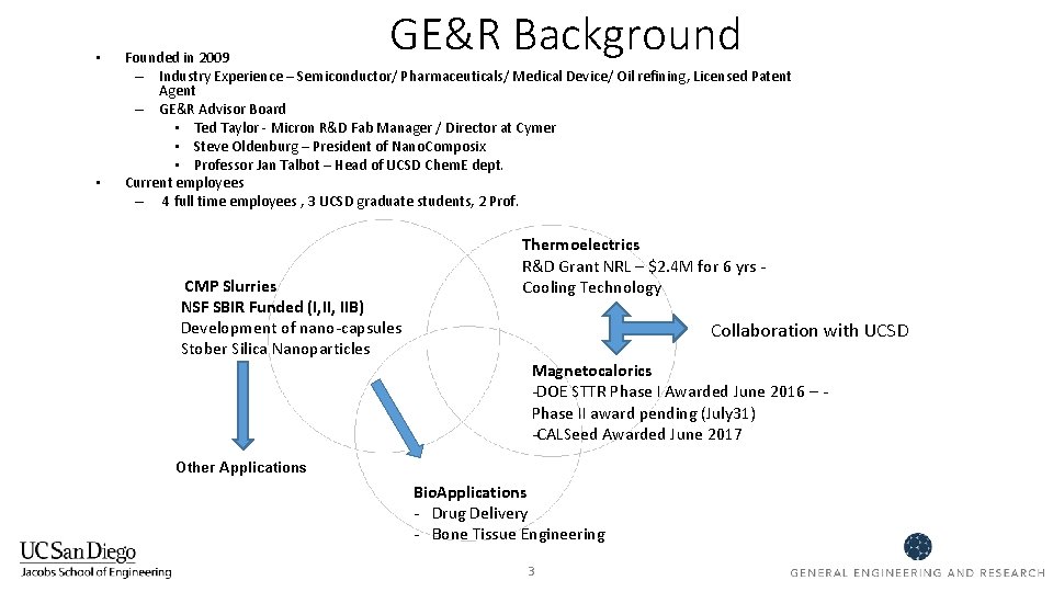  • • GE&R Background Founded in 2009 – Industry Experience – Semiconductor/ Pharmaceuticals/