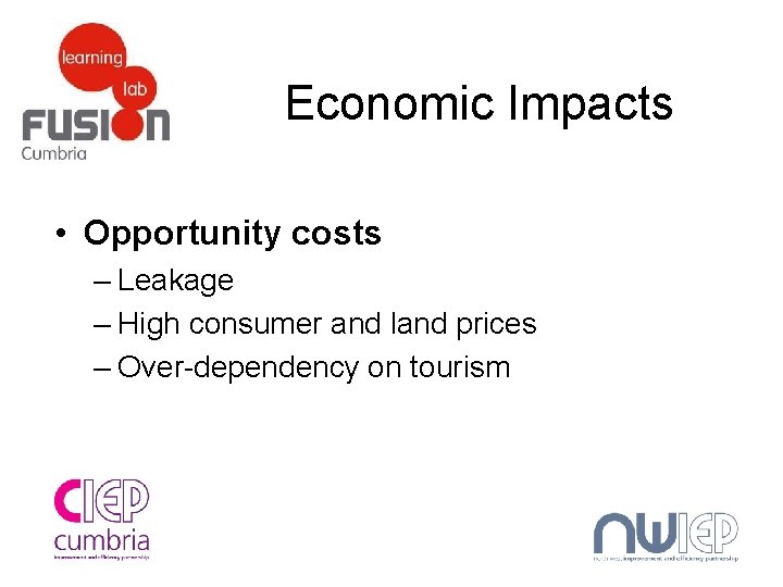 Economic Impacts • Opportunity costs – Leakage – High consumer and land prices –