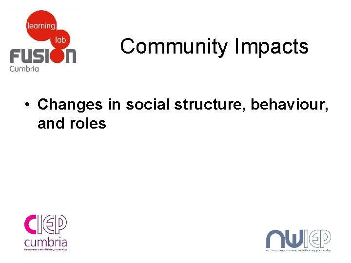 Community Impacts • Changes in social structure, behaviour, and roles 