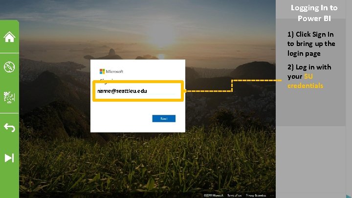 Logging In to Power BI 1) Click Sign In to bring up the login