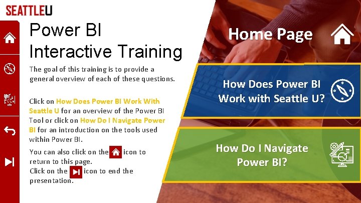 Power BI Interactive Training The goal of this training is to provide a general