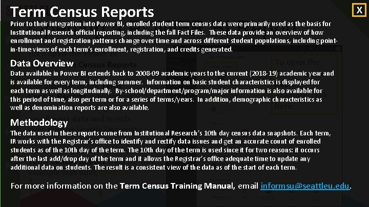 Term Census Reports Opening a POWER BI Report Prior to their integration into Power