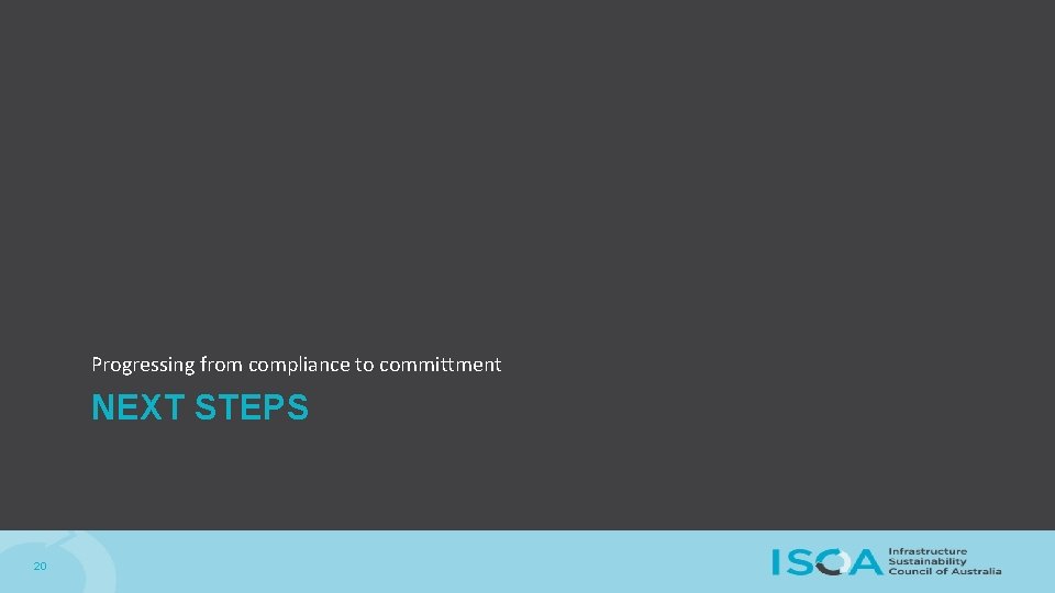 Progressing from compliance to committment NEXT STEPS 20 