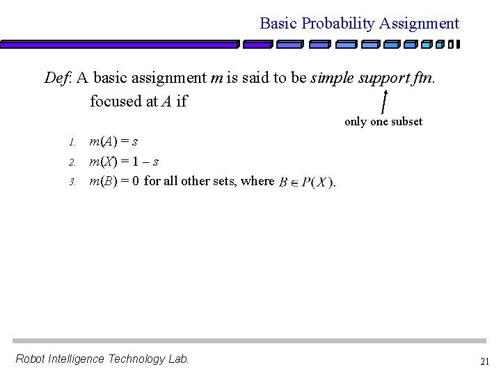Basic Probability Assignment Def: A basic assignment m is said to be simple support