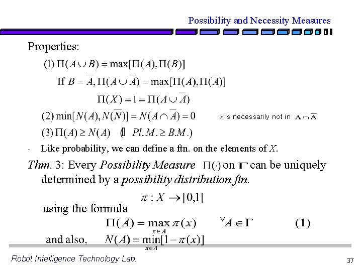 Possibility and Necessity Measures Properties: x is necessarily not in - Like probability, we