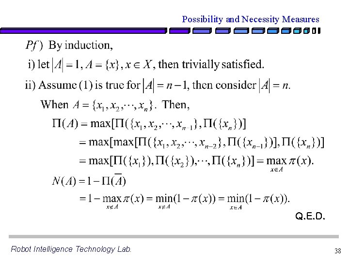 Possibility and Necessity Measures Q. E. D. Robot Intelligence Technology Lab. 38 