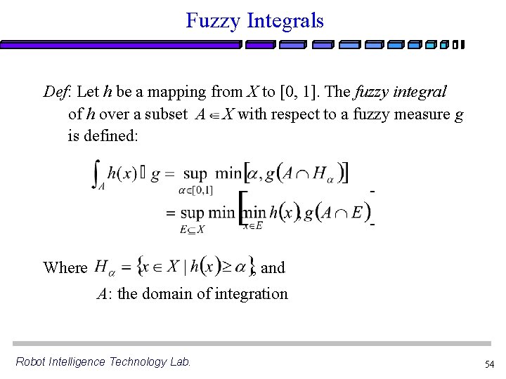 Fuzzy Integrals Def: Let h be a mapping from X to [0, 1]. The