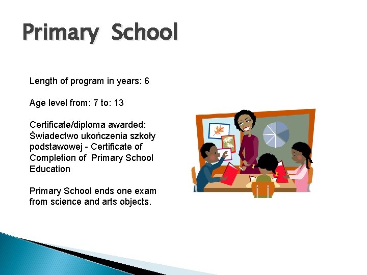 Primary School Length of program in years: 6 Age level from: 7 to: 13