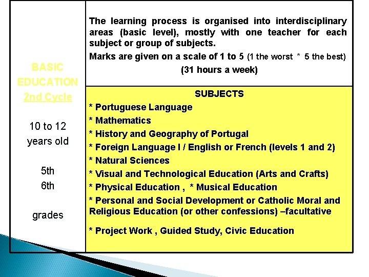 BASIC EDUCATION 2 nd Cycle 10 to 12 years old 5 th 6 th