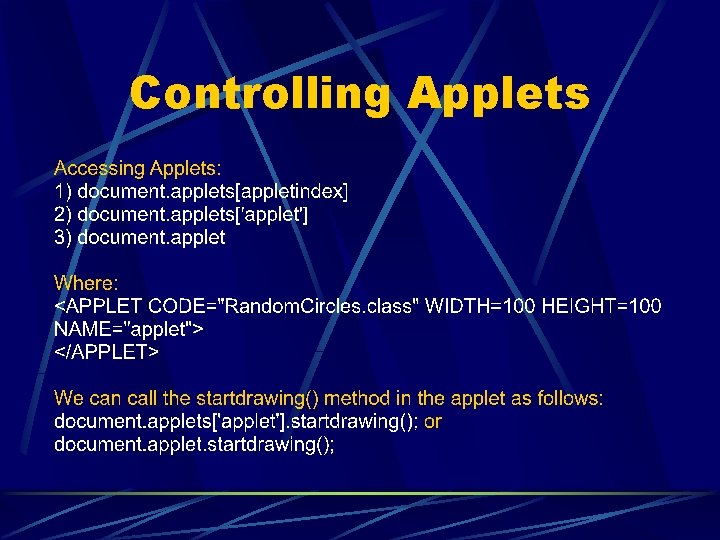 Controlling Applets 