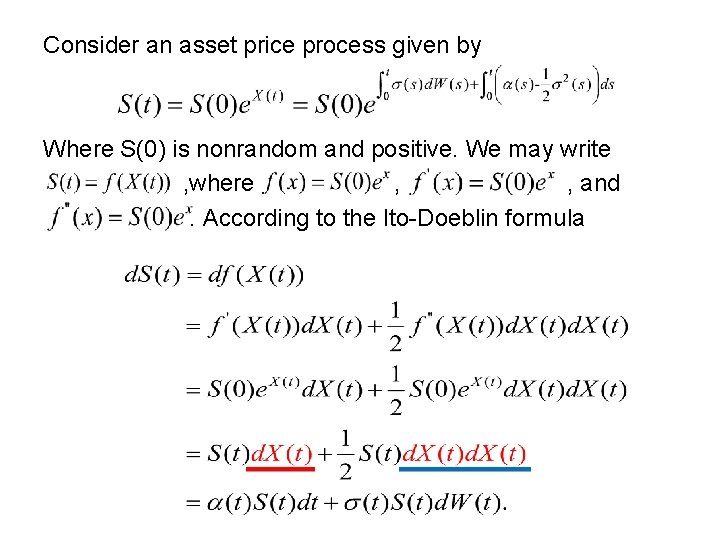 Consider an asset price process given by Where S(0) is nonrandom and positive. We