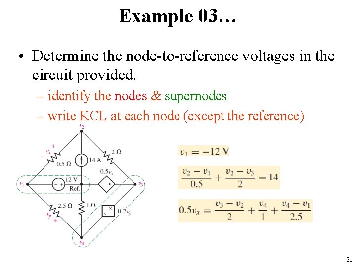 Example 03… • Determine the node-to-reference voltages in the circuit provided. – identify the