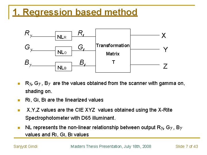 1. Regression based method Rg Gg Bg n NLR NLG NLB Rl Gl X