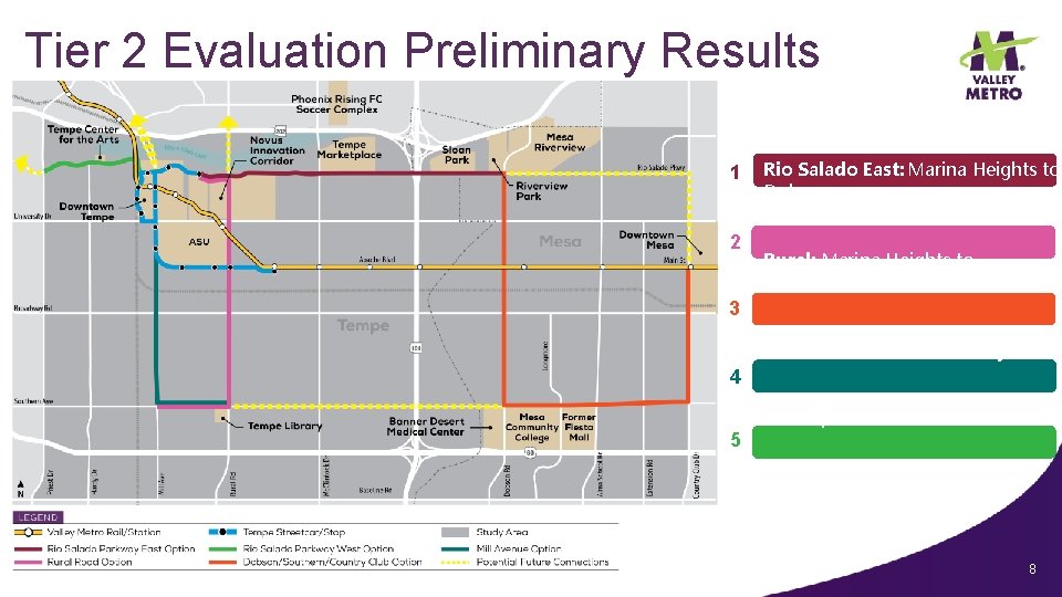 Tier 2 Evaluation Preliminary Results 1 2 Rio Salado East: Marina Heights to Dobson