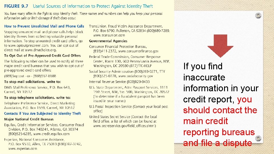 If you find inaccurate information in your credit report, you should contact the main