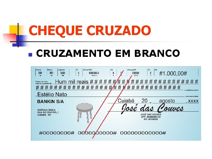 CHEQUE CRUZADO n CRUZAMENTO EM BRANCO 