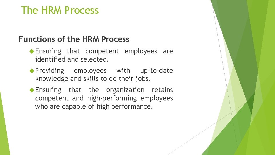 The HRM Process Functions of the HRM Process Ensuring that competent employees are identified