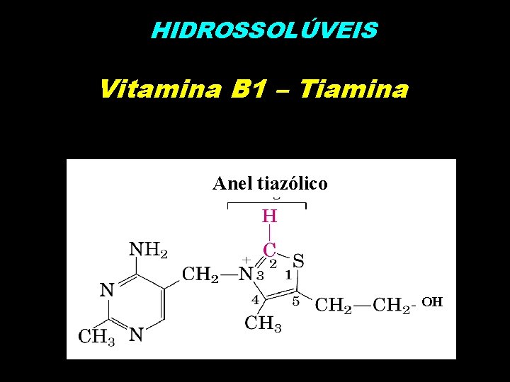 HIDROSSOLÚVEIS Vitamina B 1 – Tiamina Anel tiazólico OH 