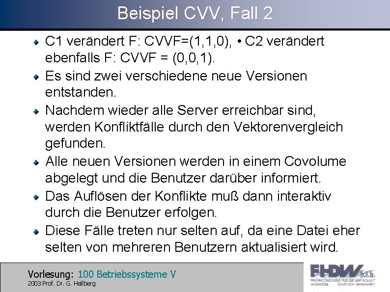 Beispiel CVV, Fall 2 C 1 verändert F: CVVF=(1, 1, 0), • C 2