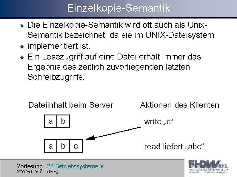 Einzelkopie-Semantik Die Einzelkopie-Semantik wird oft auch als Unix. Semantik bezeichnet, da sie im UNIX-Dateisystem